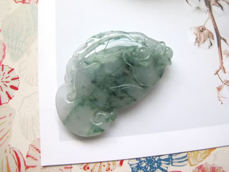 翡翠A貨緬甸玉【如魚得水】魚造型天然冰種飄花項鍊