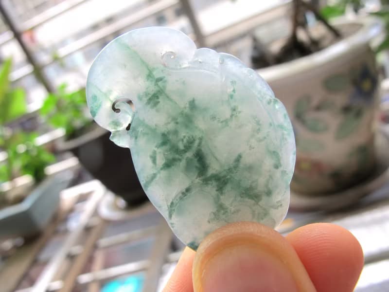 翡翠A貨緬甸玉【如魚得水】魚造型天然冰種飄花項鍊