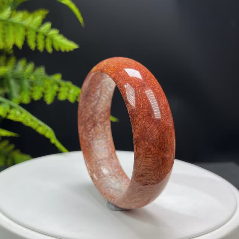 優質精選 珊瑚玉手鐲 58MM 冰潤高瓷 天眼龍骨紋 長盛富貴祥瑞