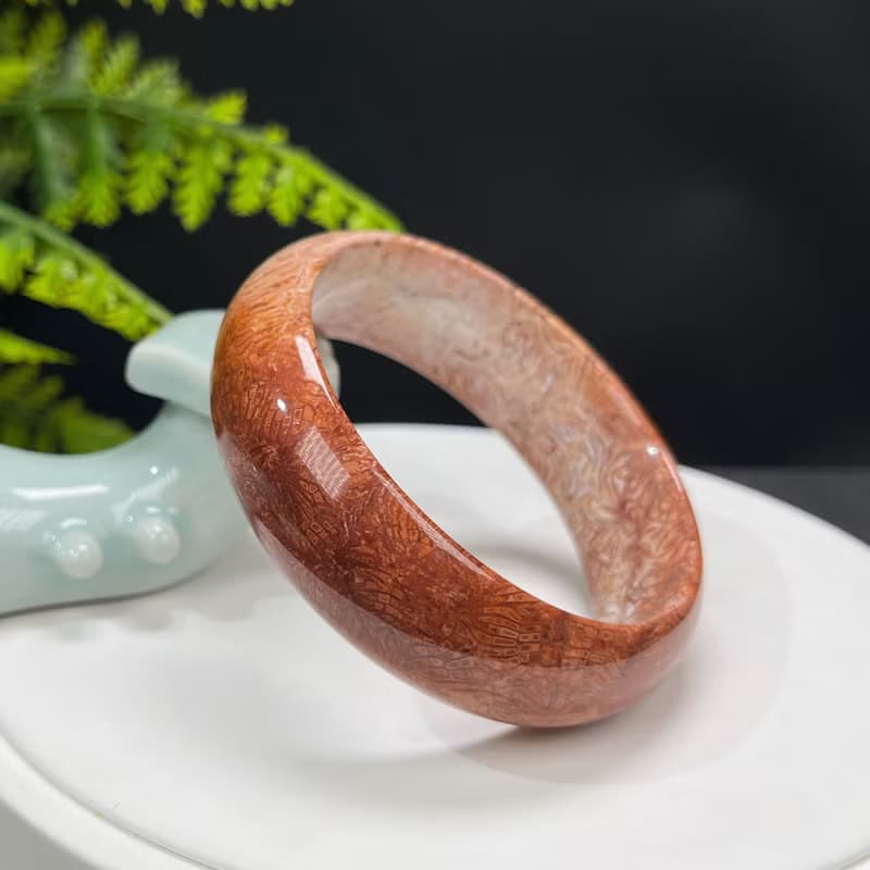 優質精選 珊瑚玉手鐲 58MM 冰潤高瓷 天眼龍骨紋 長盛富貴祥瑞