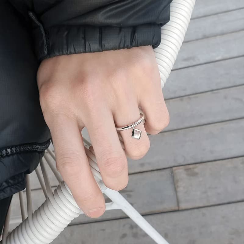 (925 Sterling Silver) Simple Diamond Charm Ring