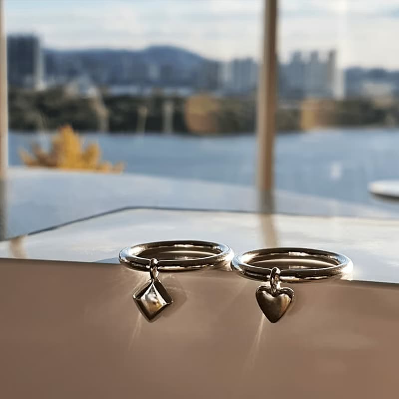 (925 Sterling Silver) Simple Diamond Charm Ring