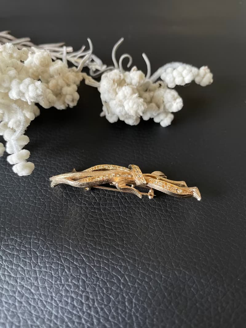 古董金色花束緞帶別針胸針 B877