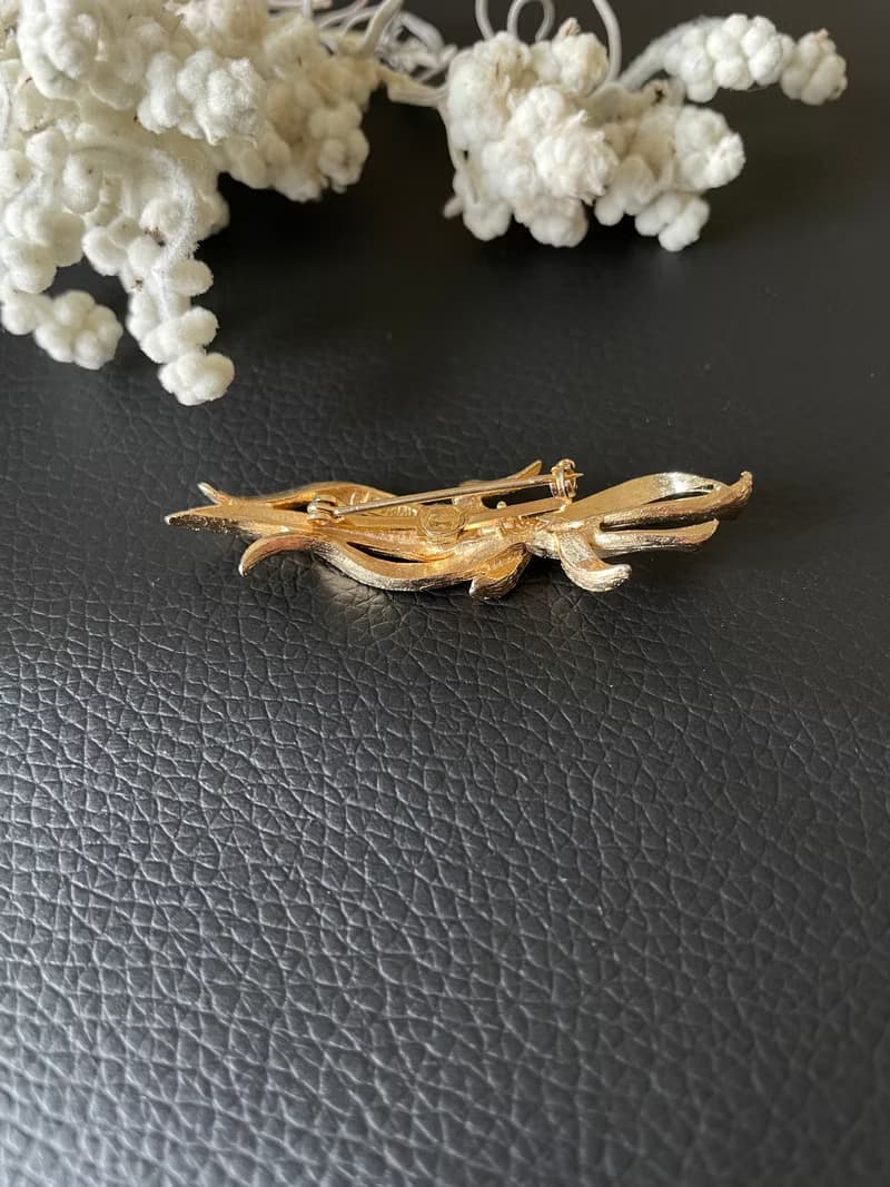 古董金色花束緞帶別針胸針 B877
