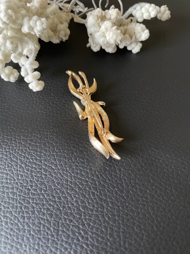 古董金色花束緞帶別針胸針 B877
