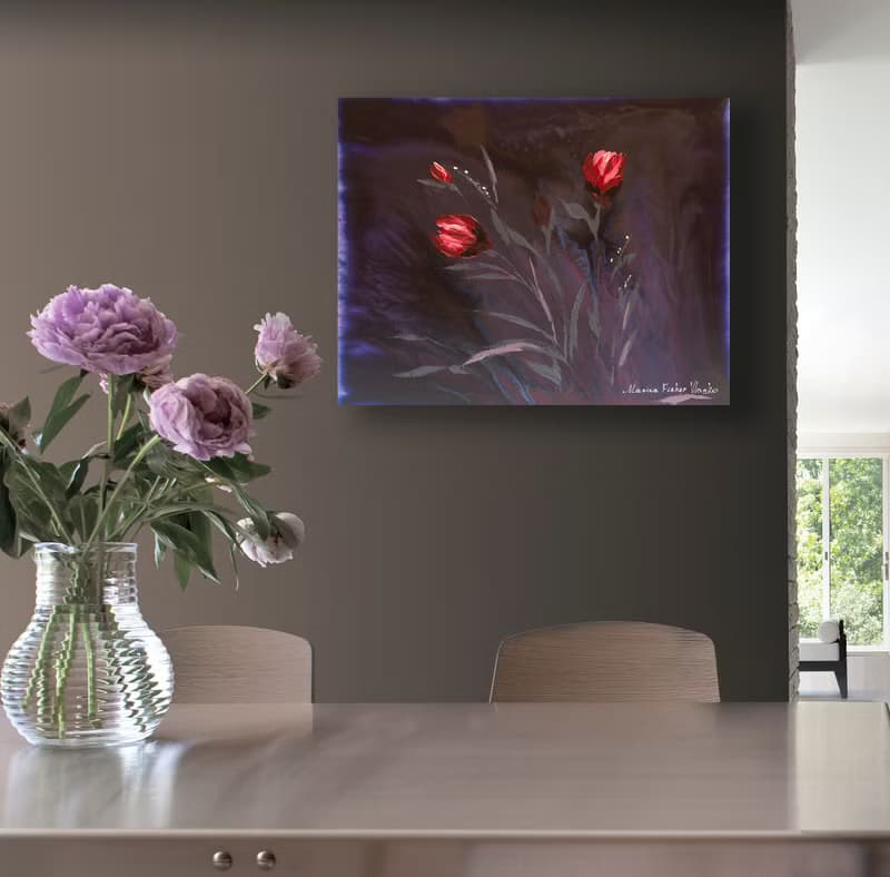 Tulips Painting Bouquet Flowers Original Art Pink Floral Wall Art Plant Artwork