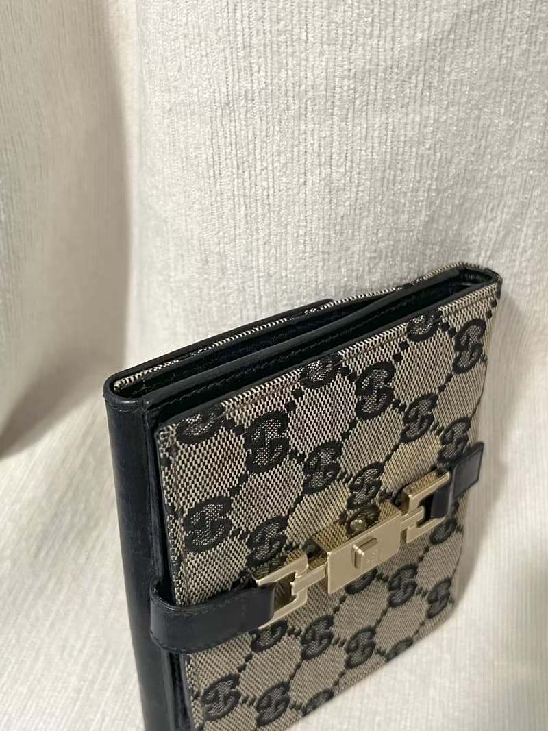 Gucci黑色老花中古錢包短夾 連散子包位置 日本中古二手Vintage