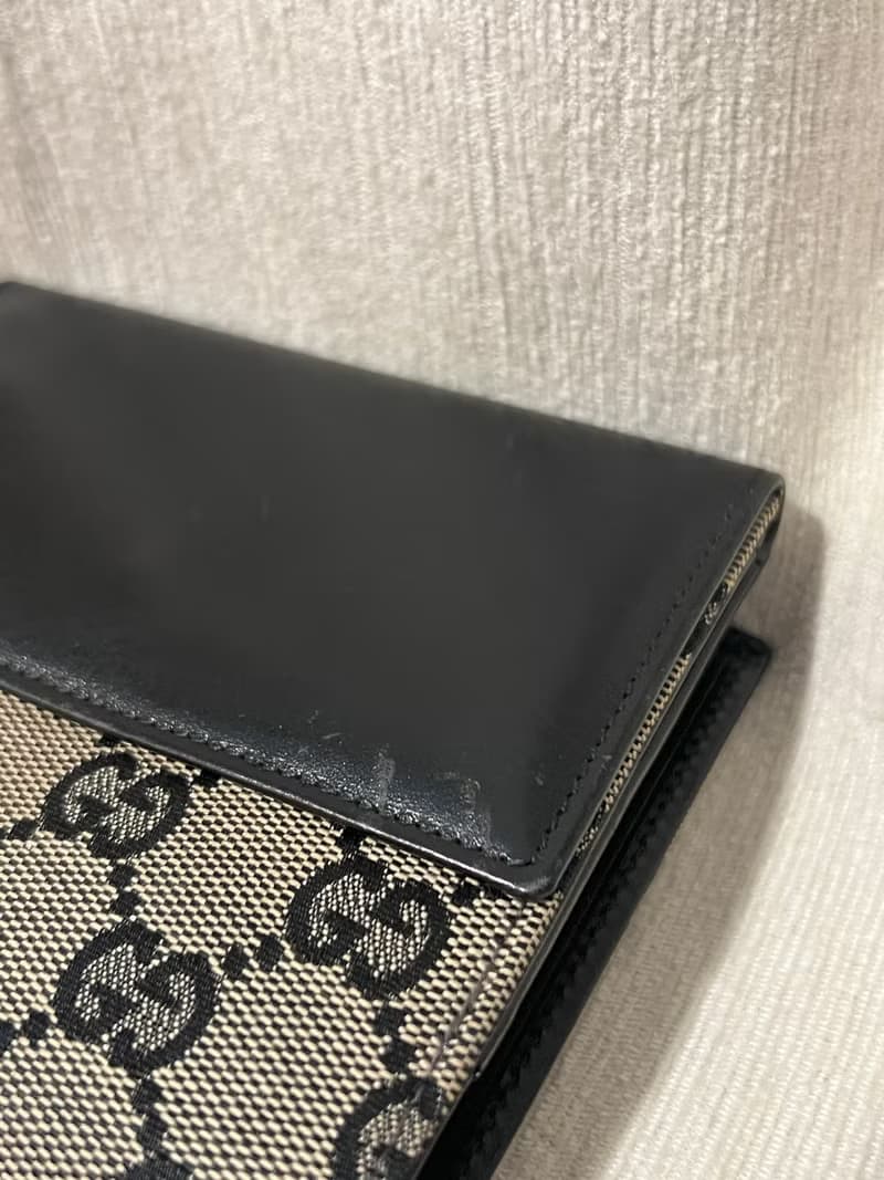 Gucci黑色老花中古錢包短夾 連散子包位置 日本中古二手Vintage