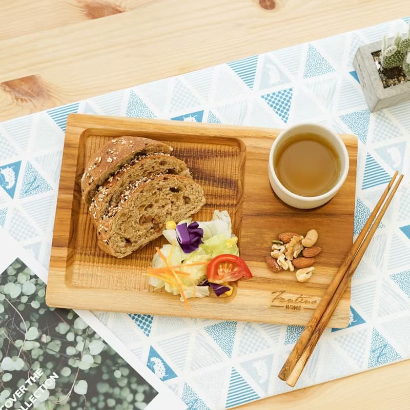 天然柚木咖啡盤-波點款 30*20cm │不上漆原木製早午餐盤露營野餐