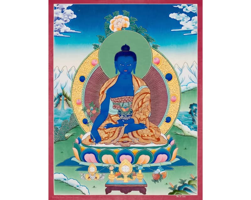 手繪藥師佛唐卡 | 西藏藝術  促進療癒與長壽