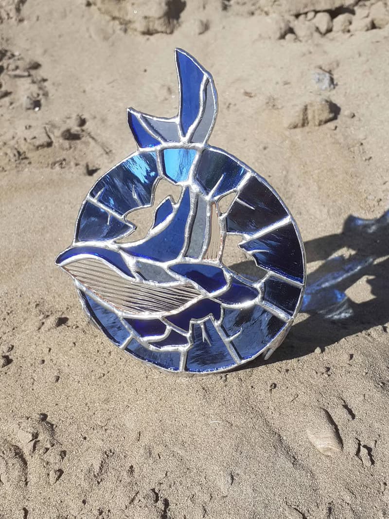 彩色玻璃鯨魚燭台海洋裝飾小蠟燭海浪燈籠