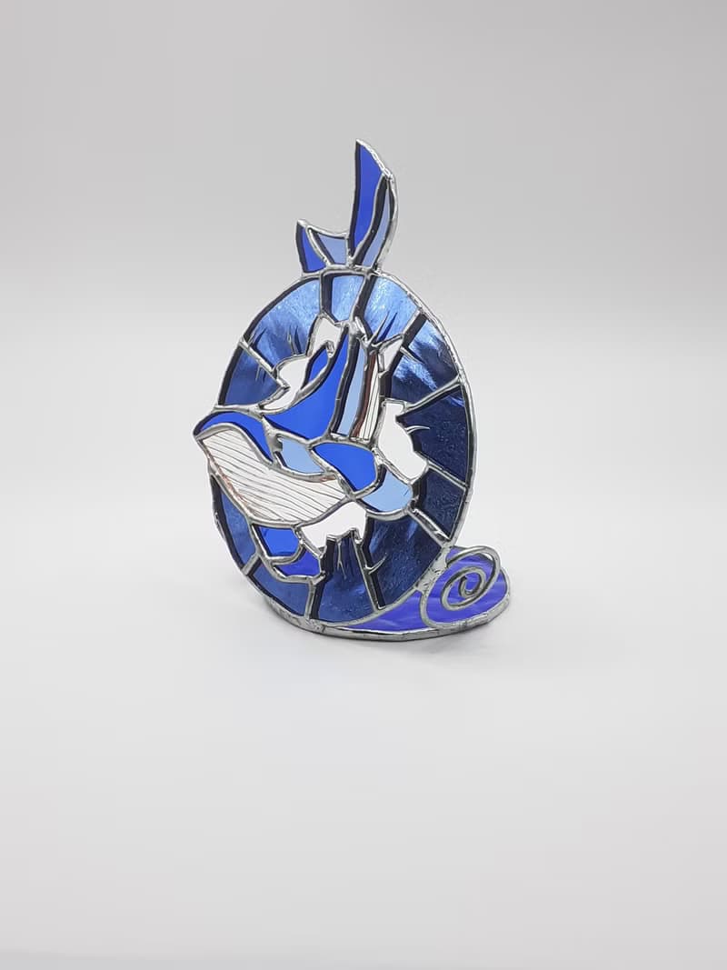 彩色玻璃鯨魚燭台海洋裝飾小蠟燭海浪燈籠