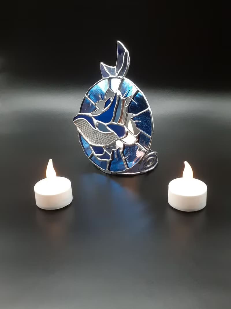 彩色玻璃鯨魚燭台海洋裝飾小蠟燭海浪燈籠