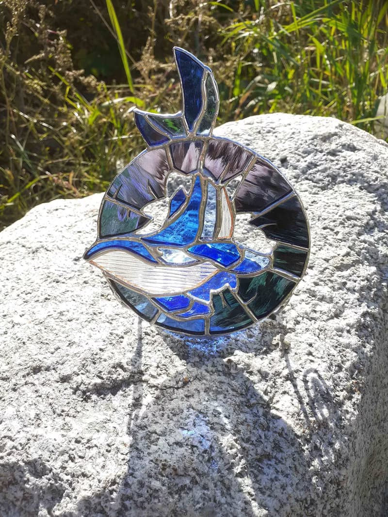 彩色玻璃鯨魚燭台海洋裝飾小蠟燭海浪燈籠