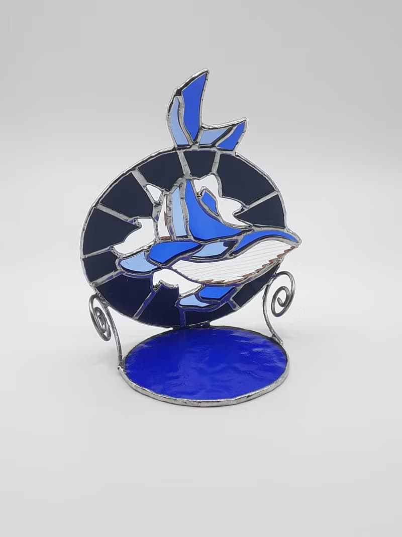 彩色玻璃鯨魚燭台海洋裝飾小蠟燭海浪燈籠