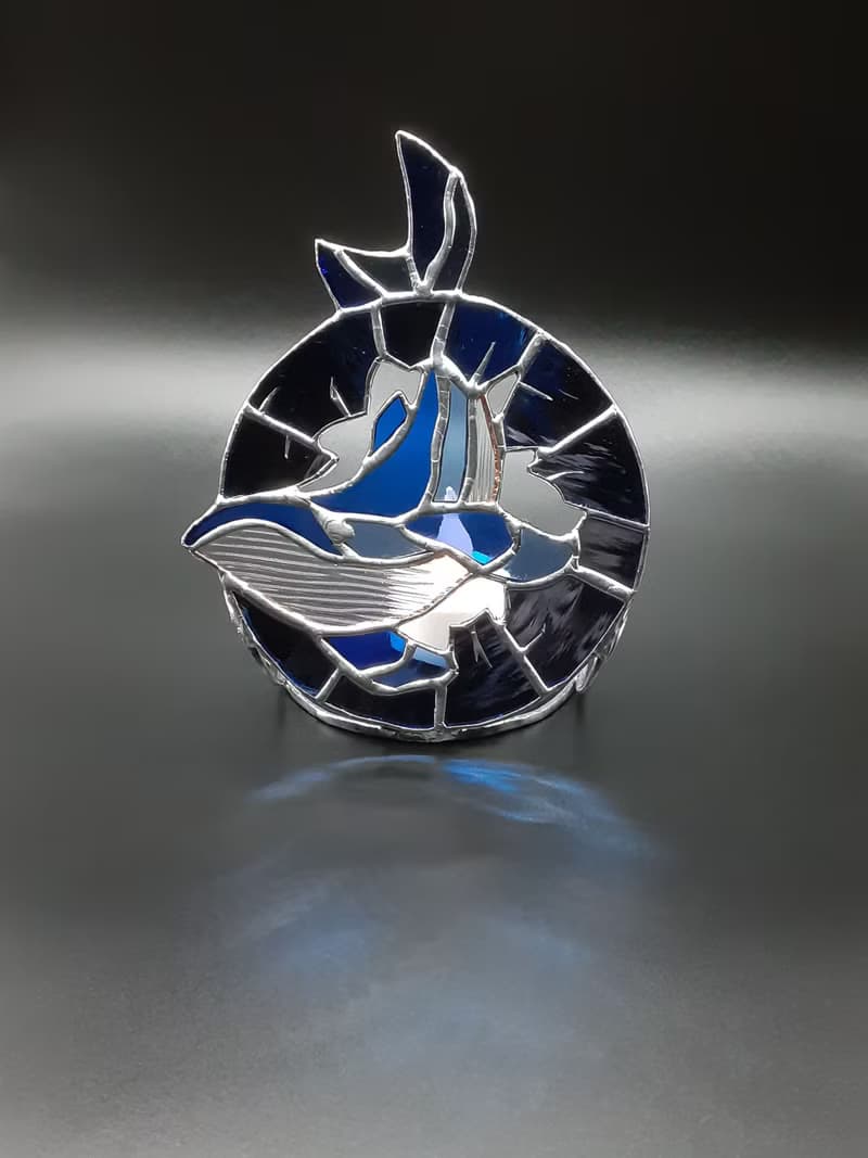 彩色玻璃鯨魚燭台海洋裝飾小蠟燭海浪燈籠