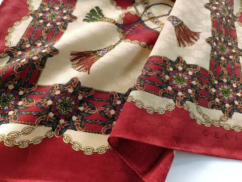 Celine Vintage Scarf Luxury Jewelry Tassel 23 x 23 inches