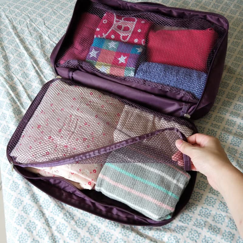 行李箱衣物雙層收納袋 積木堆疊收納網袋 加厚高丹數 手提旅行袋