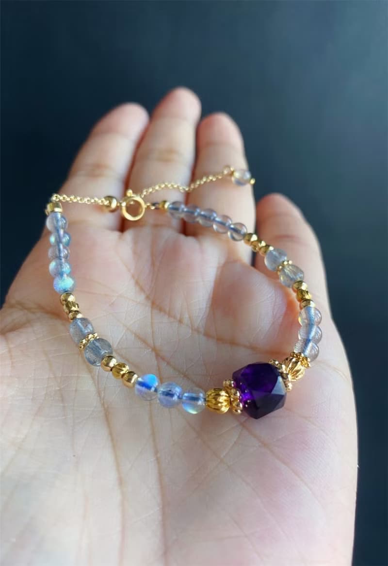 氣質款 強光 灰月光 紫水晶 設計款手鍊 天然石 禮物 調節