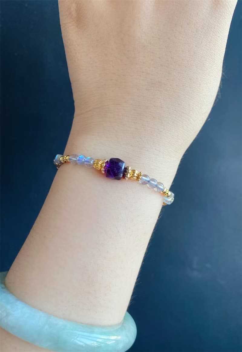 氣質款 強光 灰月光 紫水晶 設計款手鍊 天然石 禮物 調節