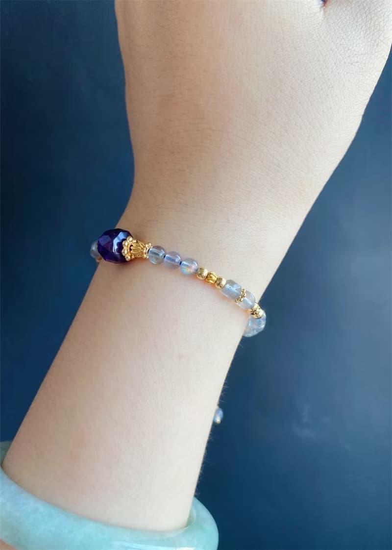 氣質款 強光 灰月光 紫水晶 設計款手鍊 天然石 禮物 調節