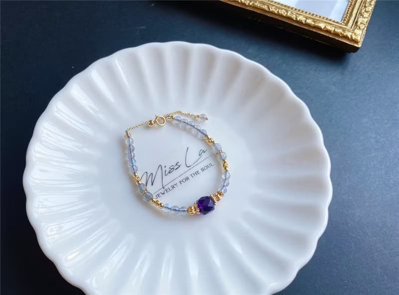 氣質款 強光 灰月光 紫水晶 設計款手鍊 天然石 禮物 調節