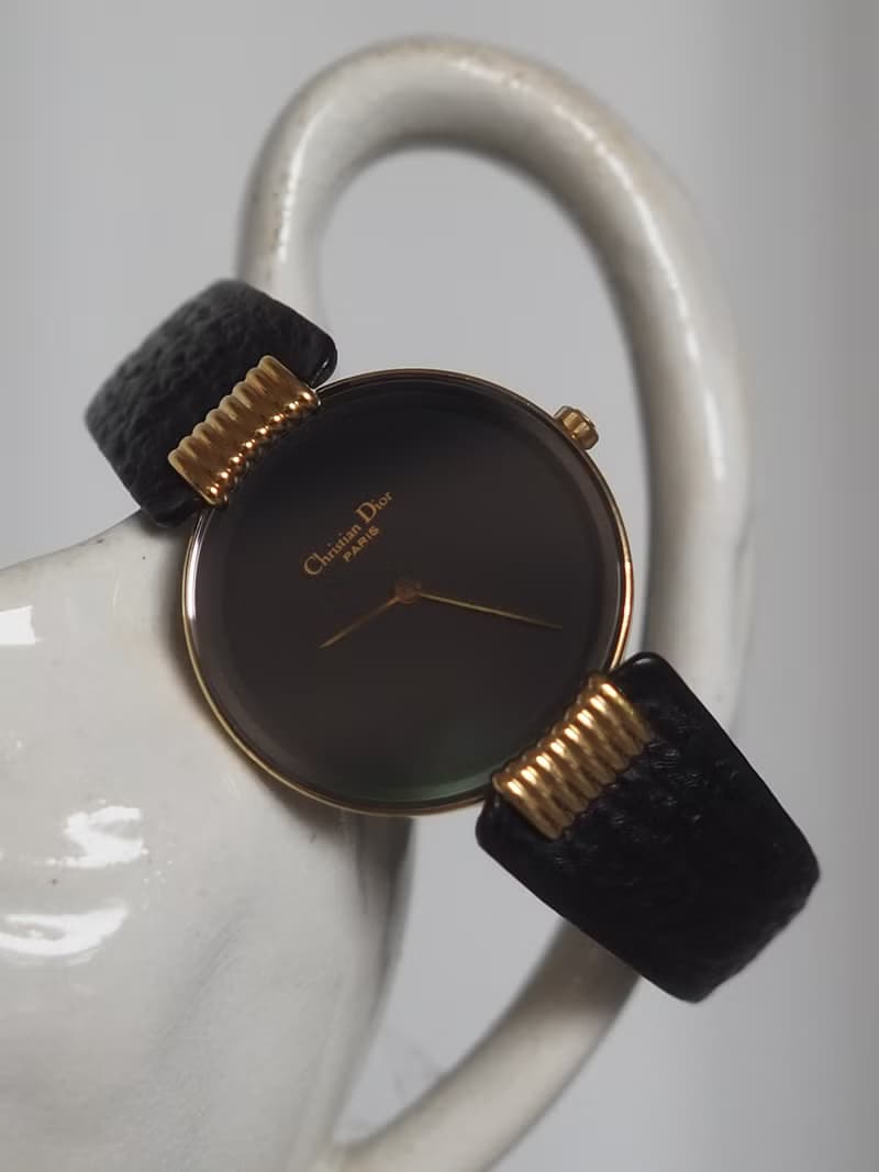 Christian Dior ディオール ブラックムーン ウォッチ 腕時計 ゴールド  ブラック レザー レディース ヴィンテージ