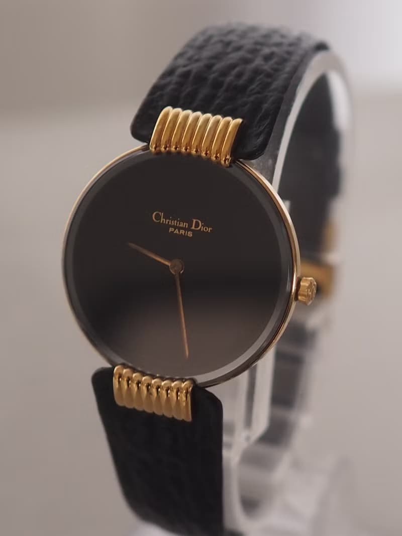 Christian Dior ディオール ブラックムーン ウォッチ 腕時計 ゴールド  ブラック レザー レディース ヴィンテージ