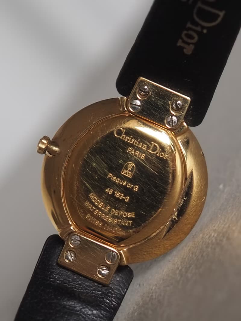 Christian Dior ディオール ブラックムーン ウォッチ 腕時計 ゴールド  ブラック レザー レディース ヴィンテージ