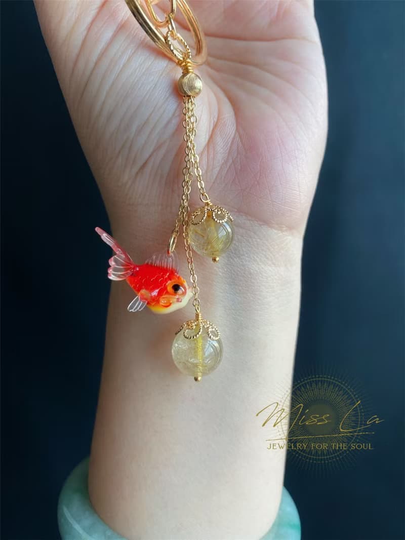 手作 鑰匙圈 金魚 金髮晶 招財 財多富裕 財運亨通 禮物