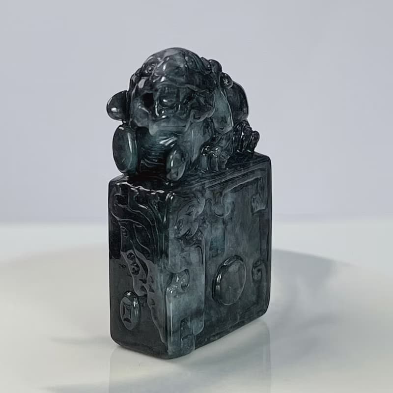 【招財神獸】烏雞翡翠貔貅印章 | 天然緬甸玉翡翠A貨 | 送禮