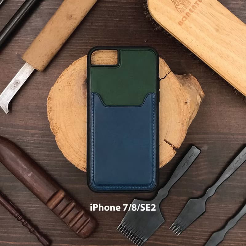 【iPhone咭位手機殼】綠色植鞣牛皮/防摔全包覆/悠遊卡套