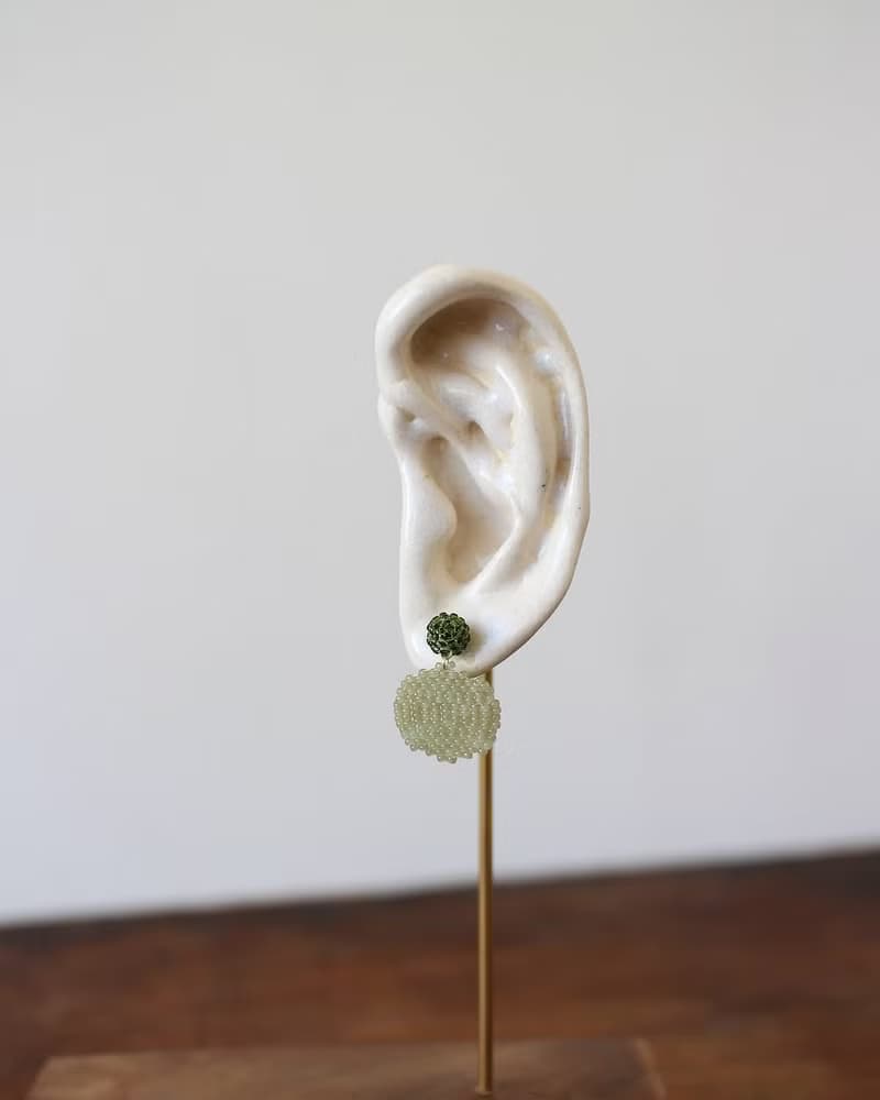 串珠耳飾_圓片/苔蘚綠