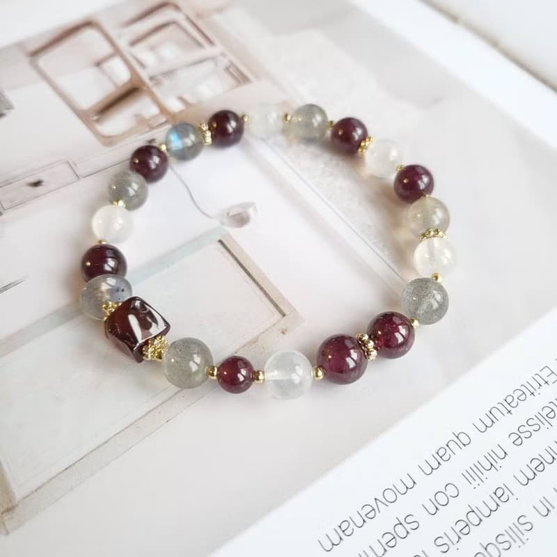 桃花貴人養顏美容/月光石拉長石紫牙烏手鍊