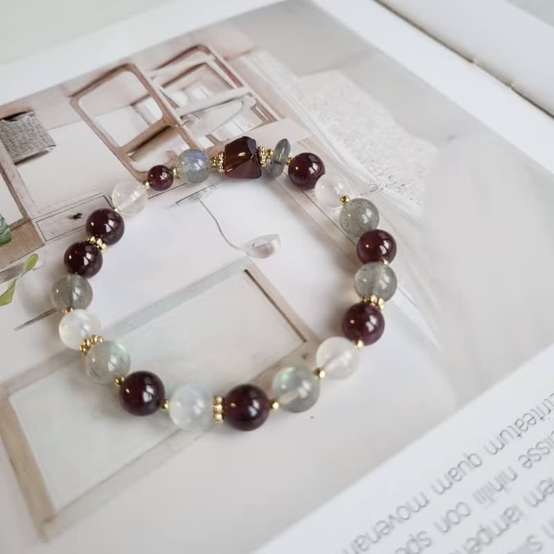 桃花貴人養顏美容/月光石拉長石紫牙烏手鍊