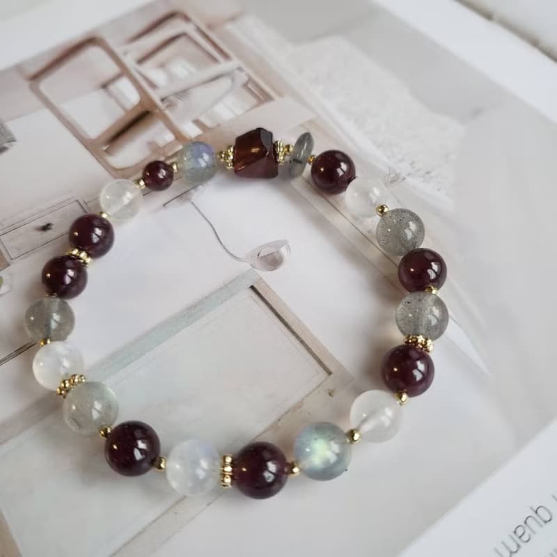 桃花貴人養顏美容/月光石拉長石紫牙烏手鍊