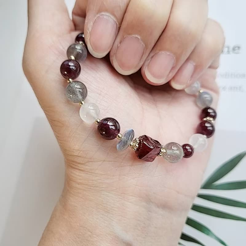 桃花貴人養顏美容/月光石拉長石紫牙烏手鍊