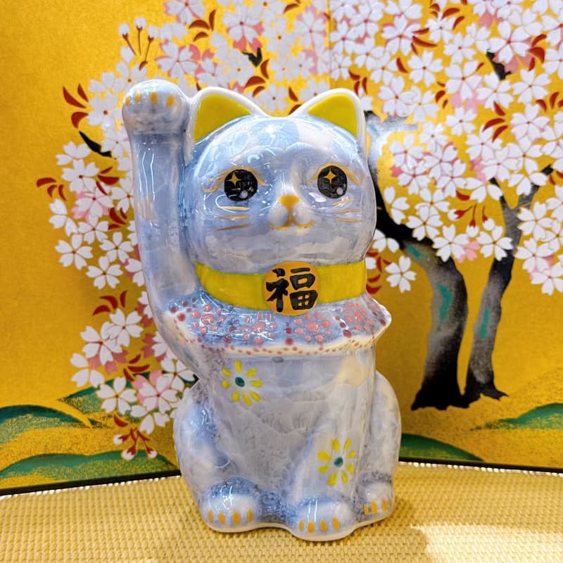【晶藤迎祥】日本清水燒招財貓 | 花結晶 - 銀藤 招福