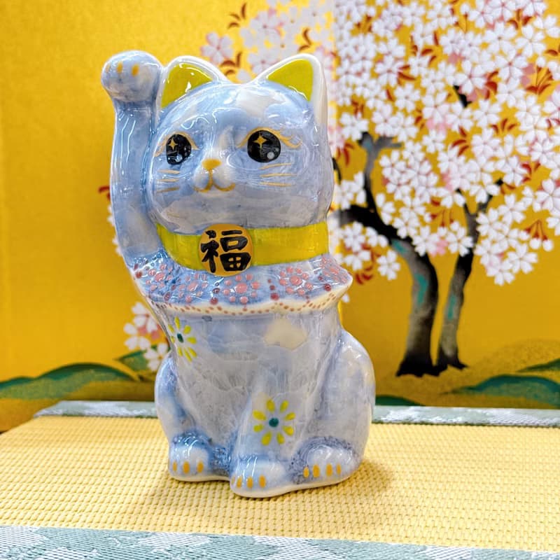 【晶藤迎祥】日本清水燒招財貓 | 花結晶 - 銀藤 招福