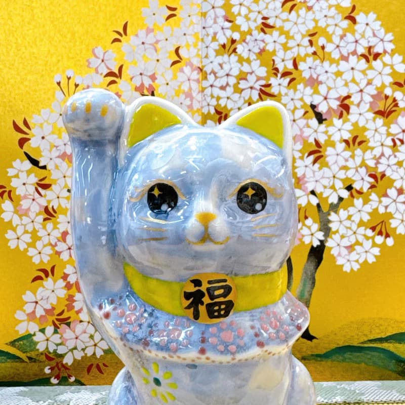 【晶藤迎祥】日本清水燒招財貓 | 花結晶 - 銀藤 招福