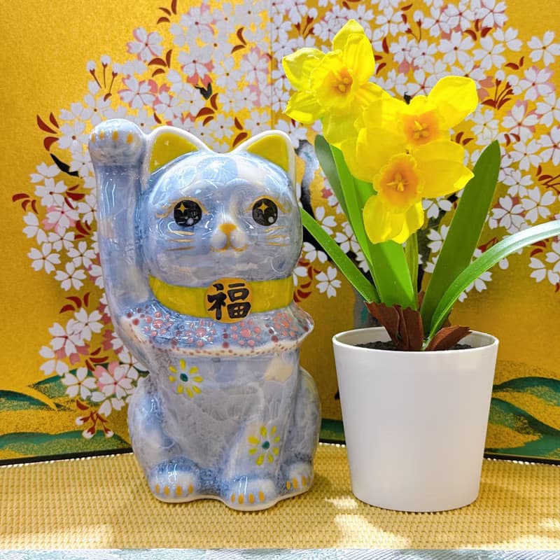 【晶藤迎祥】日本清水燒招財貓 | 花結晶 - 銀藤 招福