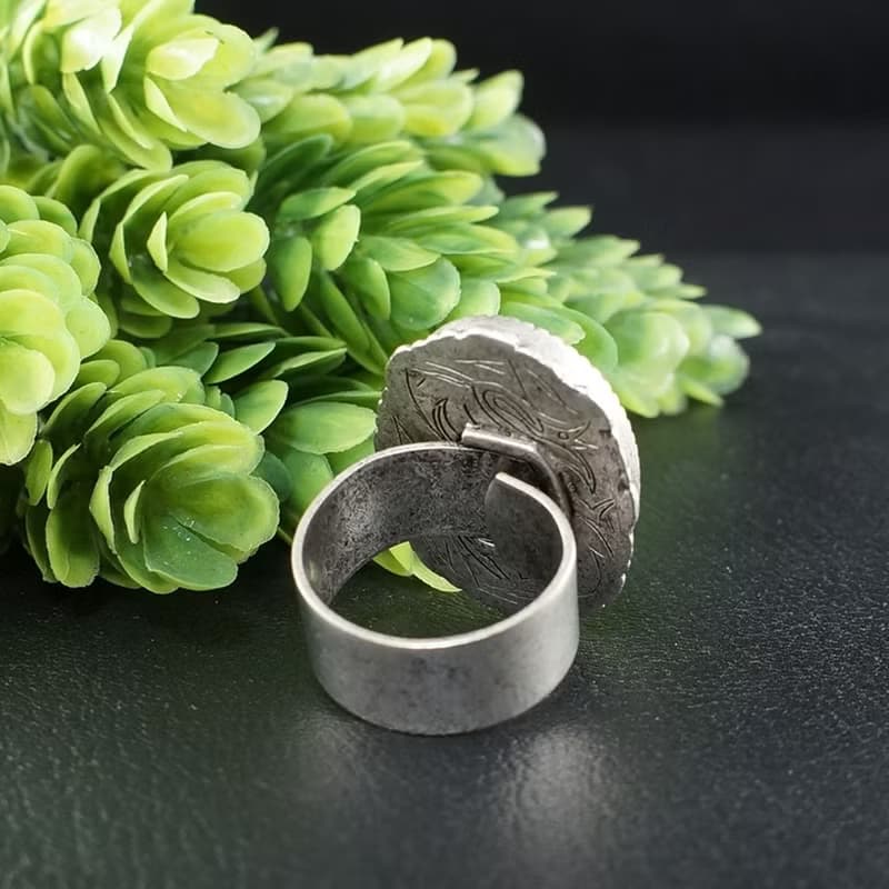 White Dove Bird Adjustable Ring Sky Blue Green Large Silver Boho Ring Jewelry