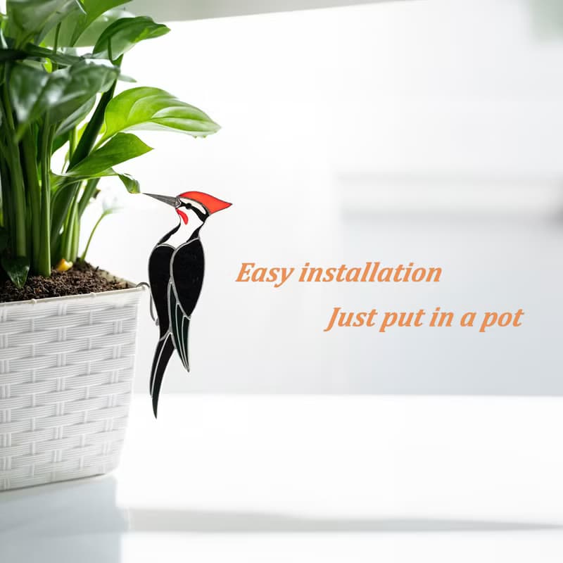 彩繪玻璃啄木鳥捕日器 花盆裝飾 園藝花盆裝飾