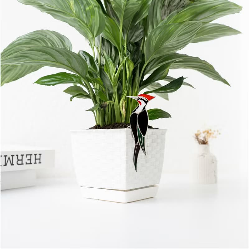 彩繪玻璃啄木鳥捕日器 花盆裝飾 園藝花盆裝飾