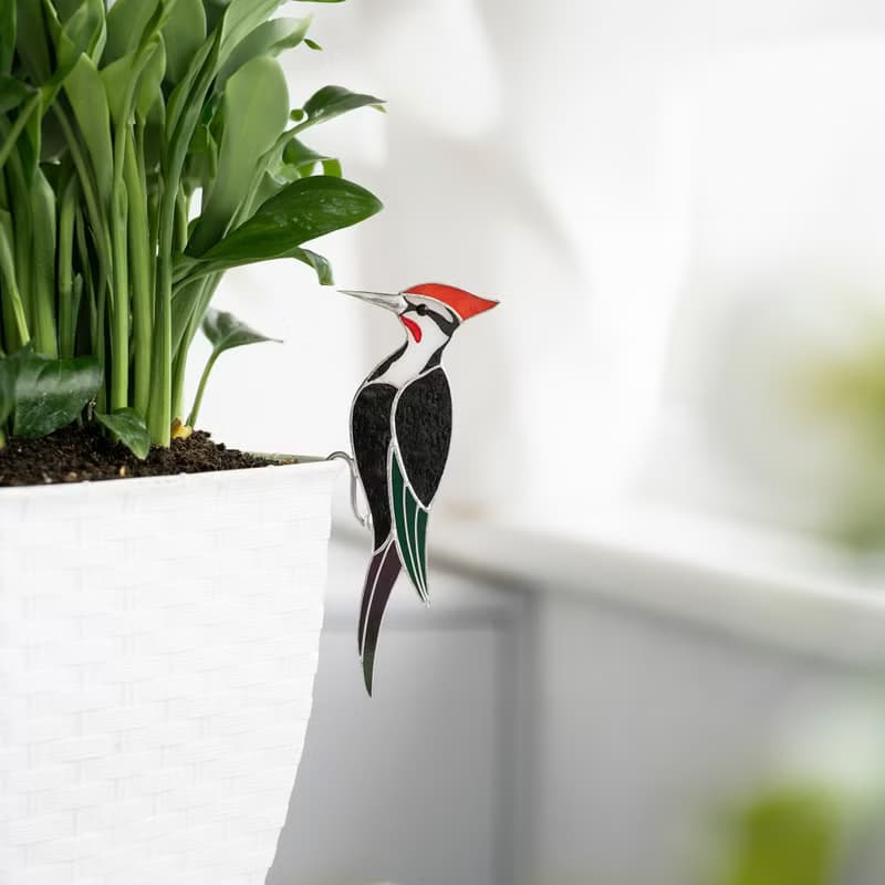 彩繪玻璃啄木鳥捕日器 花盆裝飾 園藝花盆裝飾