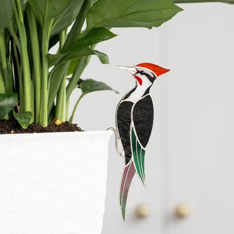 彩繪玻璃啄木鳥捕日器 花盆裝飾 園藝花盆裝飾
