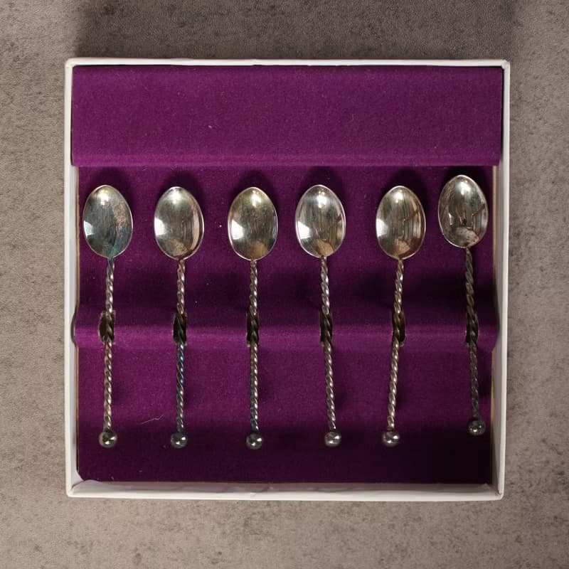 荷蘭螺旋造型鍍銀茶匙6入組含原盒/點心匙/老物