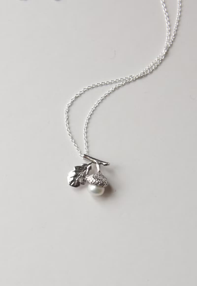 純銀迷你橡實橡果樹葉項鍊