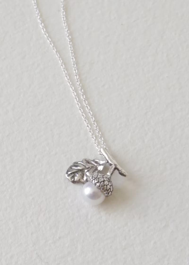 純銀迷你橡實橡果樹葉項鍊