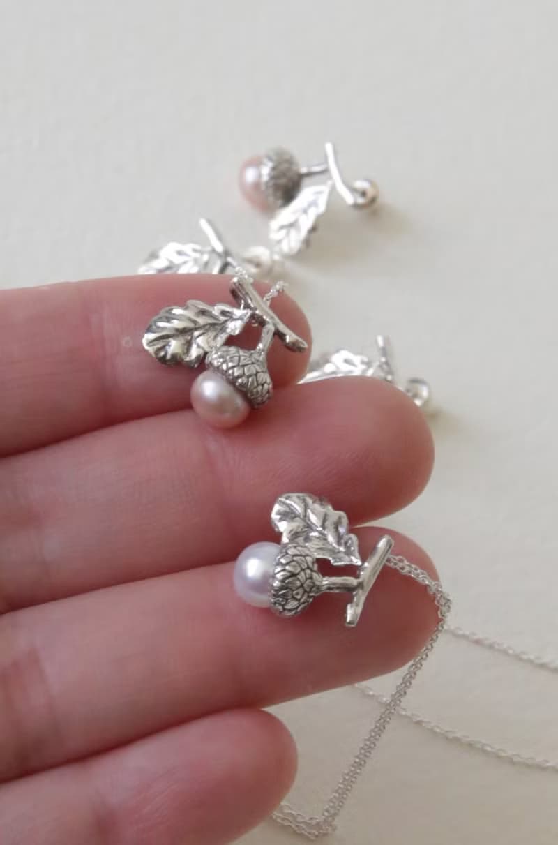 純銀迷你橡實橡果樹葉項鍊